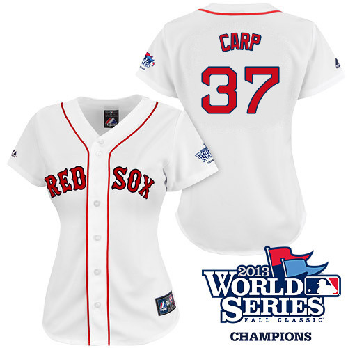 Mike Carp #37 mlb Jersey-Boston Red Sox Women's Authentic 2013 World Series Champions Home White Baseball Jersey